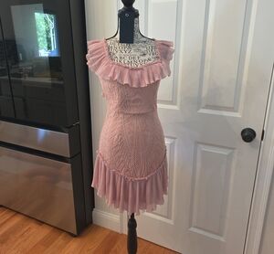 Textured Ruffle Mini Dress in Dusty Rose